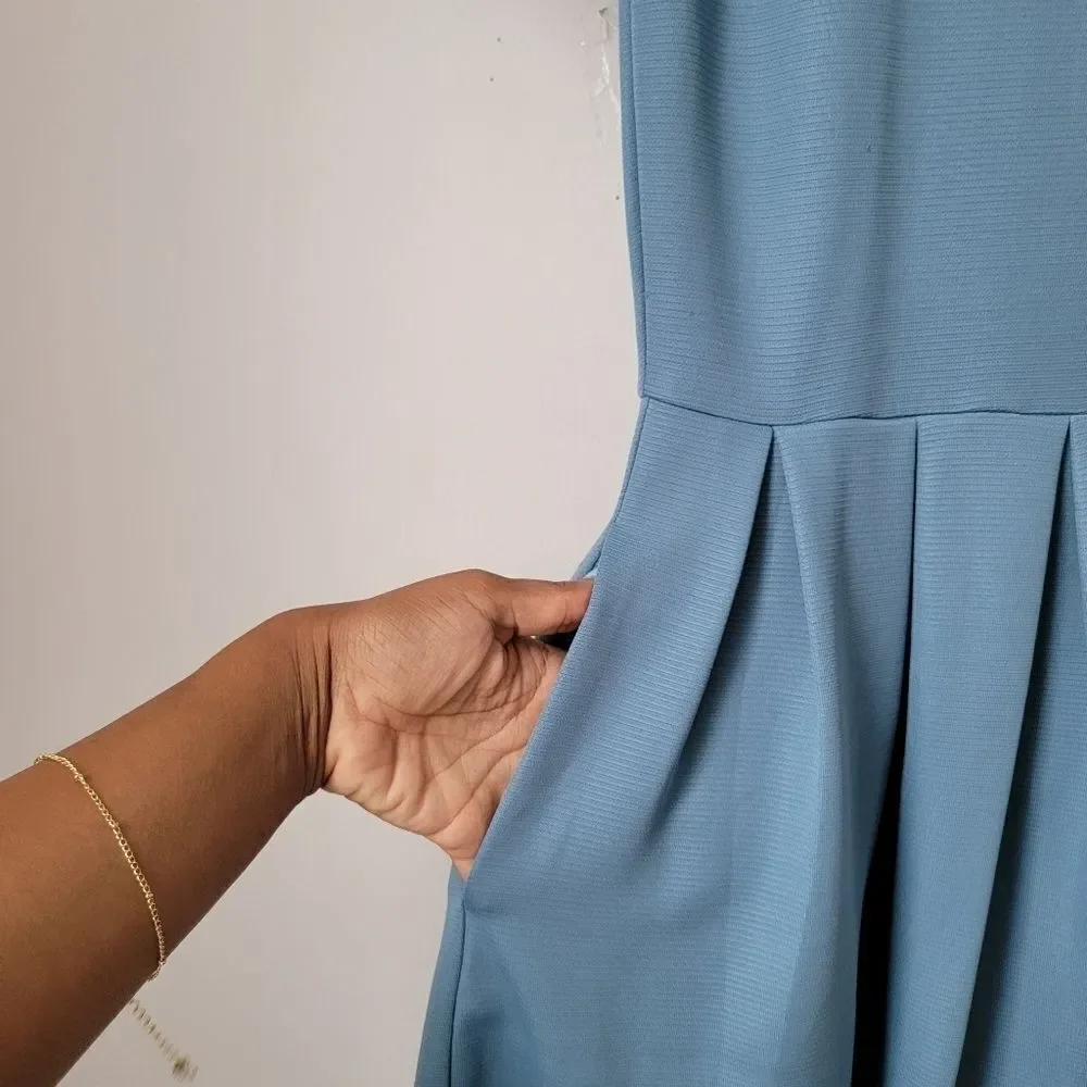 LULAROE Solid Slant Pocket Pleated Dress Light Blue Size Small - Picture 8 of 11